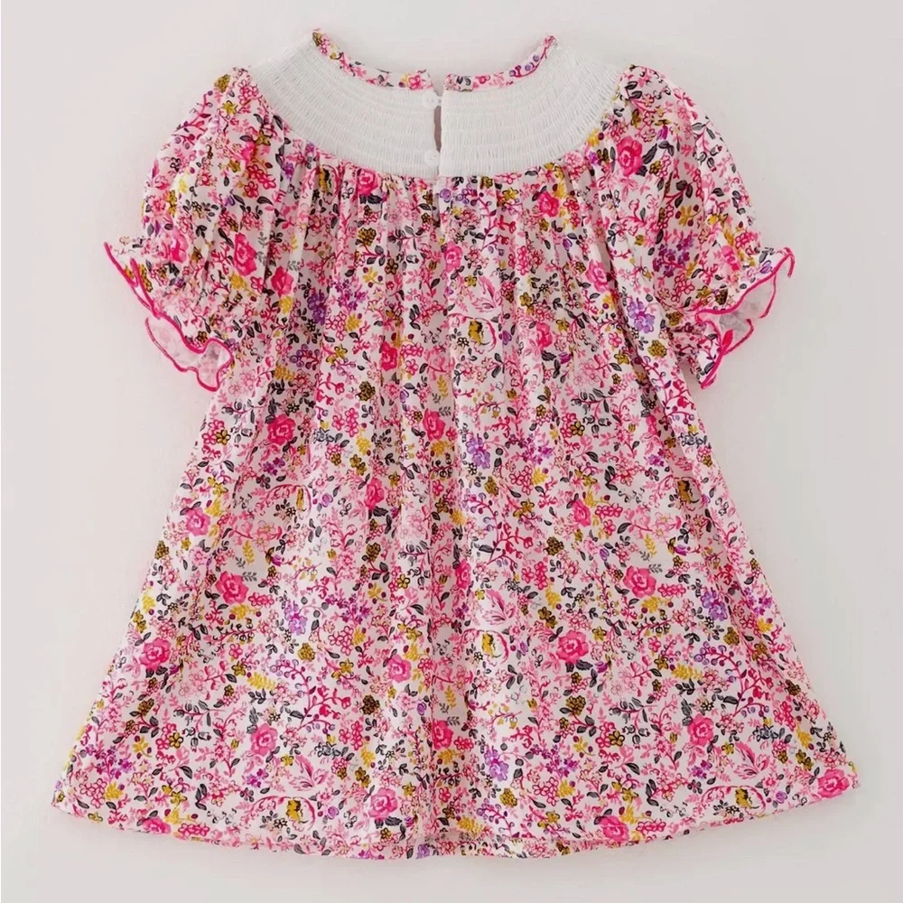 NEW Girls Fall Floral Halloween Smocked Pumpkin Embroidered Short Sleeve Dress